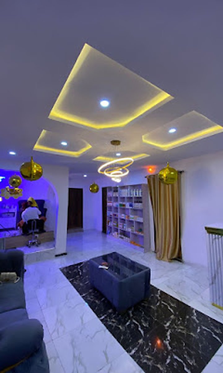 The serene marble interior of Temi's Luxe Skincare and Spa, Abeokuta